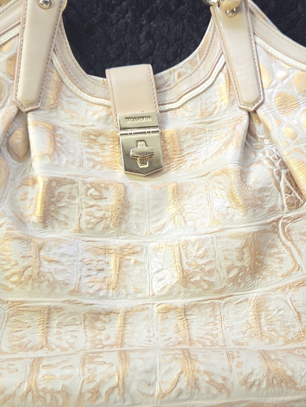 Brahmin "Elisa"  Croc-Embossed Leather Shoulder Bag with Gold Hardware GUC - Picture 13 of 15